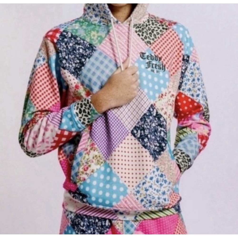 Teddy Fresh Unisex Patchwork Print Hoodie Size Medium